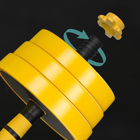 Rootz-Hanteln – mit Verbindungsrohr – Gewichtshanteln – verstellbare Hanteln – Sechskant-Hanteln – Trainingshanteln – Fitness-Hanteln – Gelb