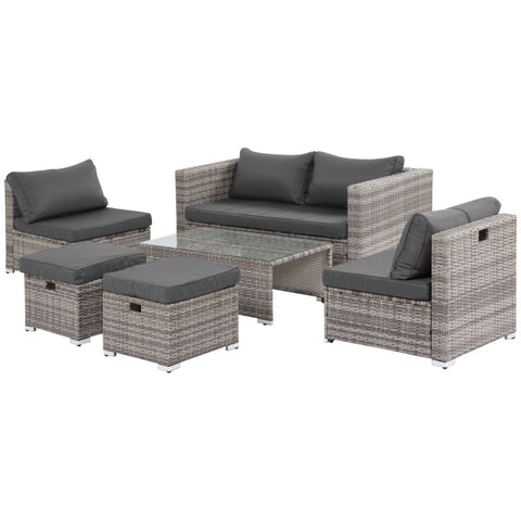 Rootz Rattan Look Sofa Set - 6-piece Rattan Look Sofa Set - Seating Set - Seating Group Set - Metal/PE Rattan/Polyester - Grey