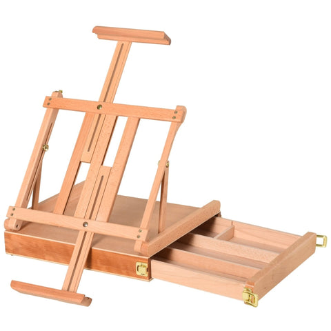Rootz Suitcase Easel - Easel Stretcher - Studio Easel - Angle - Adjustable - Foldable With Drawer - Natural - Beech Wood