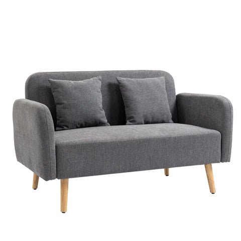 Rootz Double Sofa - Upholstery With Cushions - Compact Design - Two-seater - Adjustable Height Of The Footrests - Velvety Polyester - Rubber Wood - Foam - Grey + Natural - 130 x 70 x 80 cm