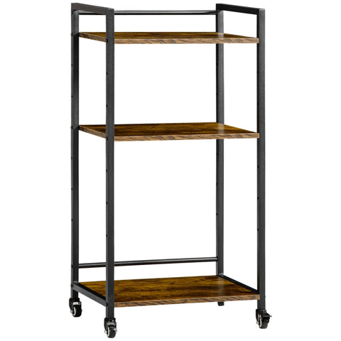 Rootz Cart - Storage Rack - Storage Trolley - Printer Stand - With 3 Height-Adjustable Shelves - Steel/Particleboard - Brown/Black - 50 cm x 35 cm x 100.5 cm