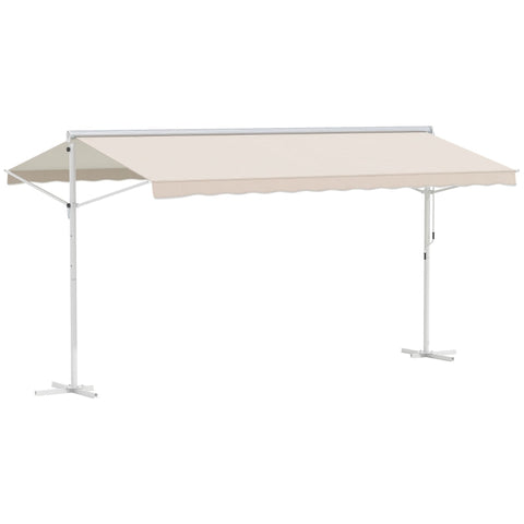 Rootz Awning - Stand Awning - Garden Awning - Folding Arm Crank - Beige-  4.5 x 3.4 m