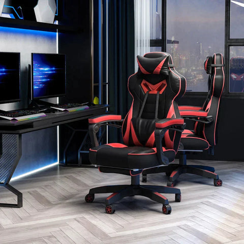 Rootz Gaming Chair - Ergonomic Office Chair - Swivel Chair - Adjustable Back - Foam+PU Leather+Metal, Black+Red