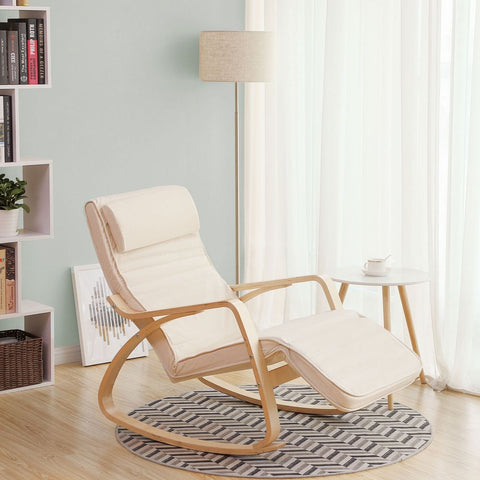 Rootz Rocking Chair - Wooden Rocking Chair - Modern Rocking Chair - Classic Rocking Chair - Comfortable Rocking Chair - Rocking Chair For Relaxation - Beige - 67 x 115 x 91 cm