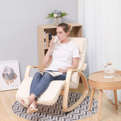 Rootz Rocking Chair - Wooden Rocking Chair - Modern Rocking Chair - Classic Rocking Chair - Comfortable Rocking Chair - Rocking Chair For Relaxation - Beige - 67 x 115 x 91 cm