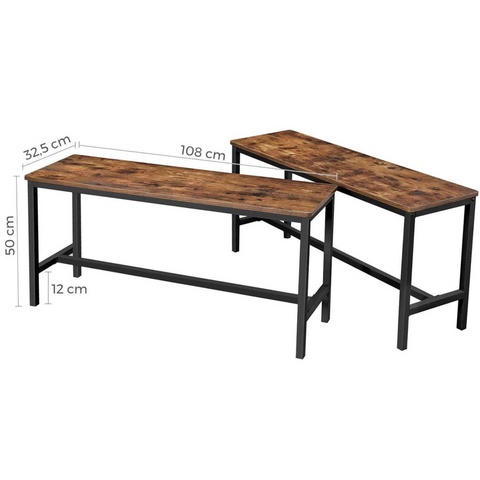Rootz Industrial Set of 2 Table Benches - Dining Bench - 108 x 32.5 x 50 cm - Benches