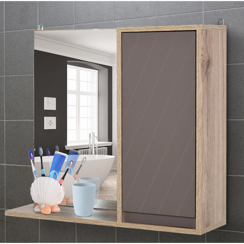 Rootz Mirror cabinet - Bathroom mirror - Wall cabinet - Wall cabinet - Multifunctional - 2 Storage compartments - Processed Wood - MDF - Gray - Natural