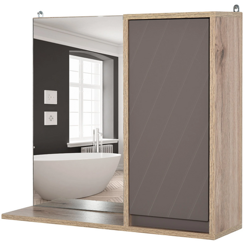 Rootz Mirror cabinet - Bathroom mirror - Wall cabinet - Wall cabinet - Multifunctional - 2 Storage compartments - Processed Wood - MDF - Gray - Natural