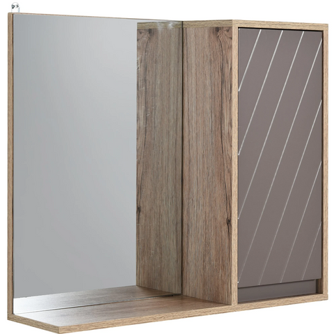 Rootz Mirror cabinet - Bathroom mirror - Wall cabinet - Wall cabinet - Multifunctional - 2 Storage compartments - Processed Wood - MDF - Gray - Natural