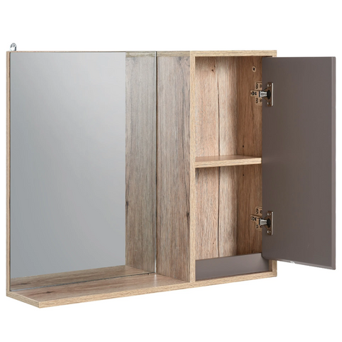Rootz Mirror cabinet - Bathroom mirror - Wall cabinet - Wall cabinet - Multifunctional - 2 Storage compartments - Processed Wood - MDF - Gray - Natural