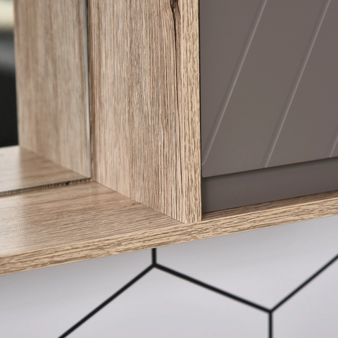 Rootz Mirror cabinet - Bathroom mirror - Wall cabinet - Wall cabinet - Multifunctional - 2 Storage compartments - Processed Wood - MDF - Gray - Natural