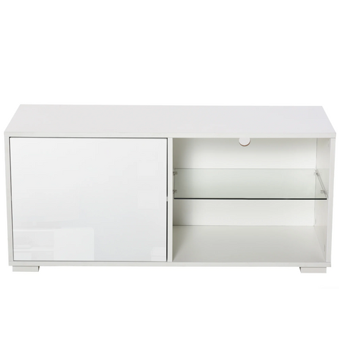 Rootz TV Furniture - Drawers - 2 Open Shelves - Storage Compartment - 100 x 40 x 45 cm - Processed Wood - Glass - White