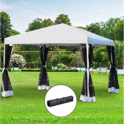 Rootz Party Tent - Pavilion - Folding Pavilion - Shade - Side Walls - Steel - White - Tent - 3 x 3 m