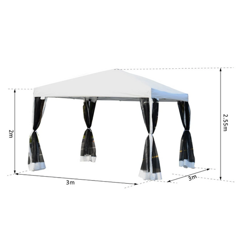 Rootz Party Tent - Pavilion - Folding Pavilion - Shade - Side Walls - Steel - White - Tent - 3 x 3 m