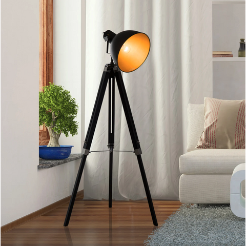 Rootz Vloerlamp - Licht - Staande Lamp - Driepoot - Driepoot - Hoogte Verstelbaar - Zwart - E27 - Industrieel - 108-152 cm