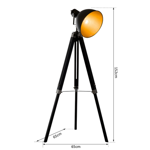 Rootz Vloerlamp - Licht - Staande Lamp - Driepoot - Driepoot - Hoogte Verstelbaar - Zwart - E27 - Industrieel - 108-152 cm