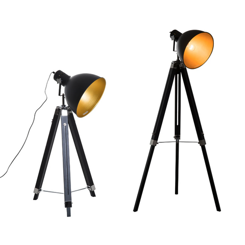 Rootz Vloerlamp - Licht - Staande Lamp - Driepoot - Driepoot - Hoogte Verstelbaar - Zwart - E27 - Industrieel - 108-152 cm