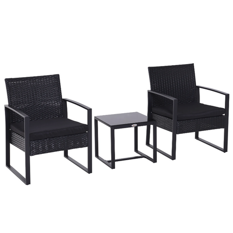Rootz Garden Set - Seating Group - 2 Chairs - 1 Table - 3-part - Cushions - Polyrattan - Black