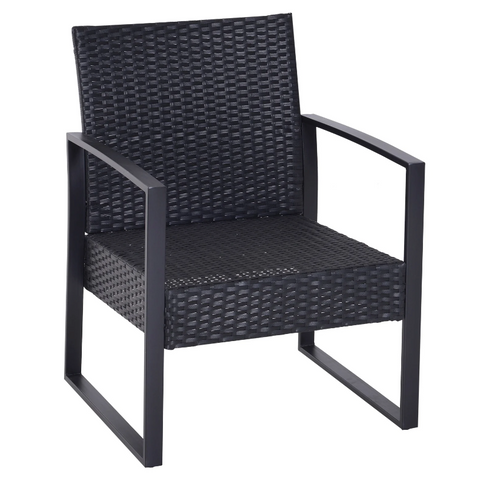 Rootz Garden Set - Seating Group - 2 Chairs - 1 Table - 3-part - Cushions - Polyrattan - Black