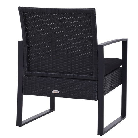 Rootz Garden Set - Seating Group - 2 Chairs - 1 Table - 3-part - Cushions - Polyrattan - Black