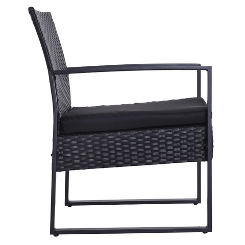 Rootz Garden Set - Seating Group - 2 Chairs - 1 Table - 3-part - Cushions - Polyrattan - Black