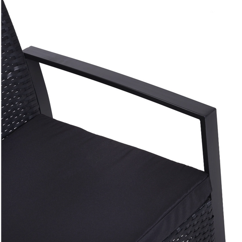 Rootz Garden Set - Seating Group - 2 Chairs - 1 Table - 3-part - Cushions - Polyrattan - Black