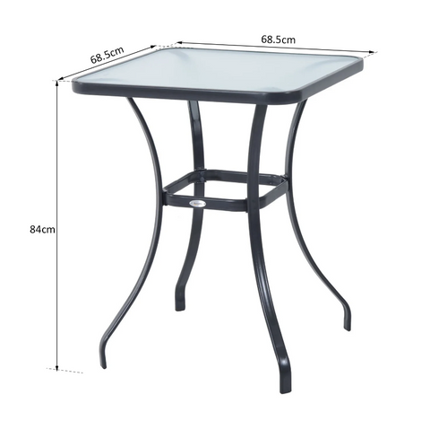 Rootz Tuintafel - Glazen Tafel - Bistrotafel - Balkontafel - Zwart - Metaal - Gehard Glas - 68,5 x 68,5 cm