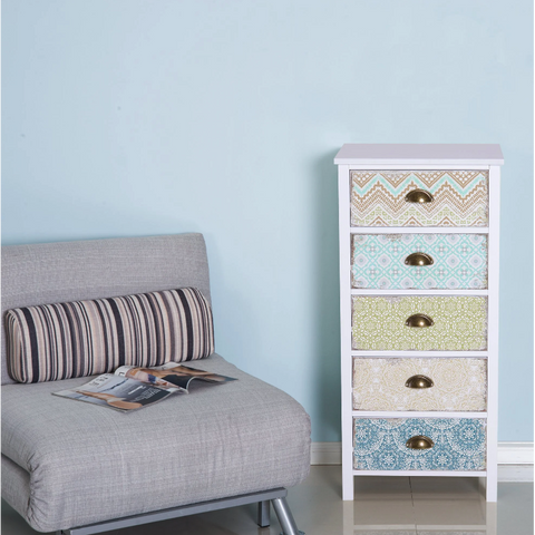 Rootz Ladekast - Bijzetkast - Dressoir - Opbergkast - 5 Laden - Rechthoekig - Staande Kast - Hout - MDF - 46 x 34 x 97,5 cm