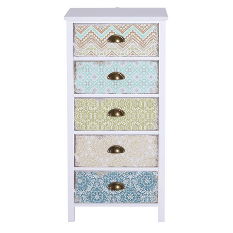 Rootz Ladekast - Bijzetkast - Dressoir - Opbergkast - 5 Laden - Rechthoekig - Staande Kast - Hout - MDF - 46 x 34 x 97,5 cm