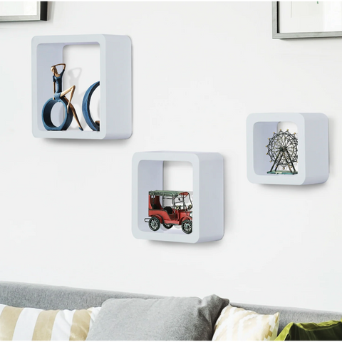 Rootz Wall Shelves - Set Of 3 - Hanging Shelf - Storage Space - Three Compartments - MDF - Water Resistant - White - Three Dimensions