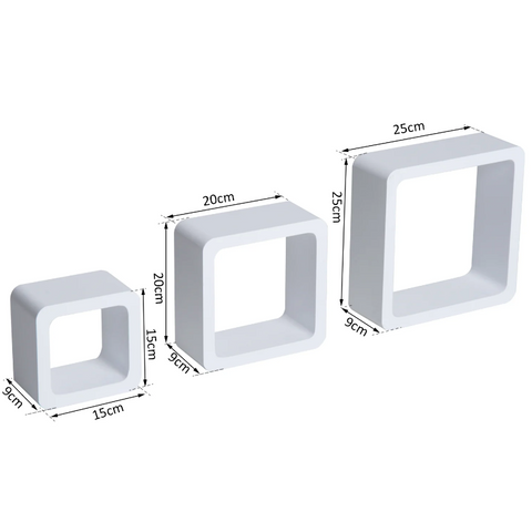 Rootz Wall Shelves - Set Of 3 - Hanging Shelf - Storage Space - Three Compartments - MDF - Water Resistant - White - Three Dimensions