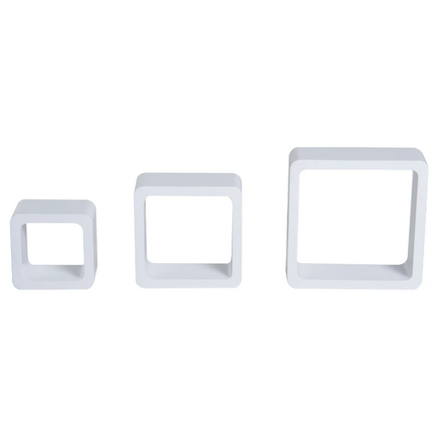 Rootz Wall Shelves - Set Of 3 - Hanging Shelf - Storage Space - Three Compartments - MDF - Water Resistant - White - Three Dimensions