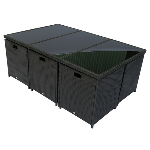 Rootz Garden Set - 6 Garden Chairs 1 Garden Table - 4 Stools - 27-Piece - Black - Cushions - Tempered Glass - Aluminum - Water-repellent - White - Cream