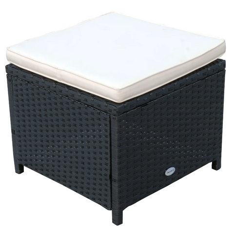 Rootz Garden Set - 6 Garden Chairs 1 Garden Table - 4 Stools - 27-Piece - Black - Cushions - Tempered Glass - Aluminum - Water-repellent - White - Cream