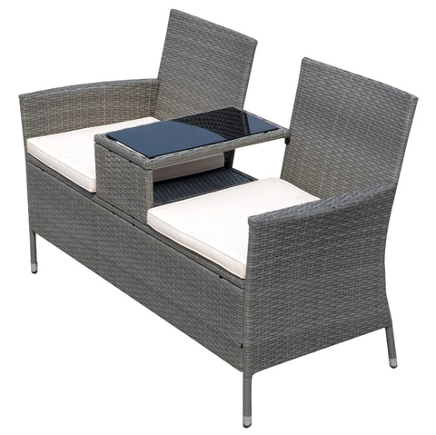 Rootz Garden Bench - Garden Chairs - 2-Seater Bench - Table - Polyrattan - Braided - Wickerwork - Steel - Gray - 133 x 63 x 84 cm
