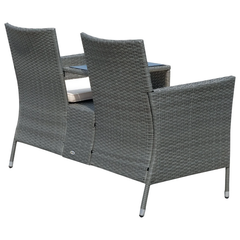 Rootz Garden Bench - Garden Chairs - 2-Seater Bench - Table - Polyrattan - Braided - Wickerwork - Steel - Gray - 133 x 63 x 84 cm