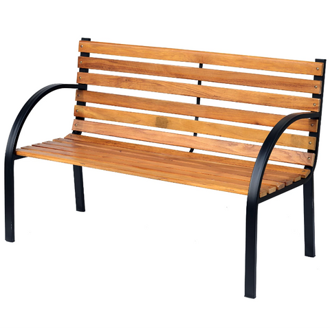 Rootz Garden Bench - Bench - Wooden Bench - 2-Seater - Park Bench - Steel - Black - Brown - Natural - 122 x 60 x 80 cm