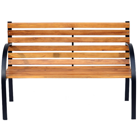 Rootz Garden Bench - Bench - Wooden Bench - 2-Seater - Park Bench - Steel - Black - Brown - Natural - 122 x 60 x 80 cm
