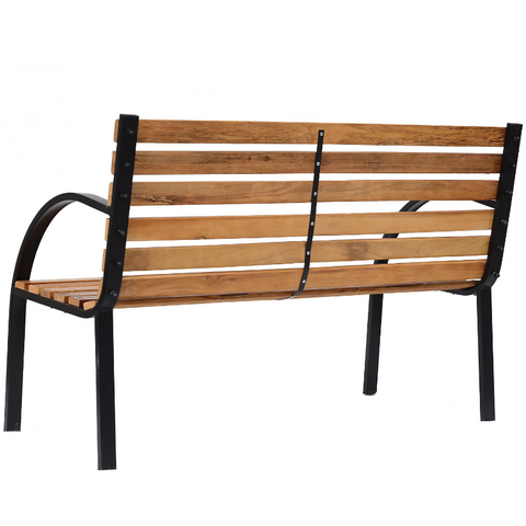 Rootz Garden Bench - Bench - Wooden Bench - 2-Seater - Park Bench - Steel - Black - Brown - Natural - 122 x 60 x 80 cm