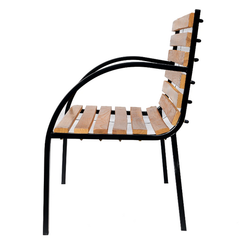 Rootz Garden Bench - Bench - Wooden Bench - 2-Seater - Park Bench - Steel - Black - Brown - Natural - 122 x 60 x 80 cm