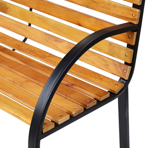 Rootz Garden Bench - Bench - Wooden Bench - 2-Seater - Park Bench - Steel - Black - Brown - Natural - 122 x 60 x 80 cm