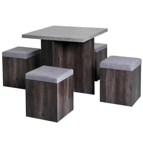 Rootz Garden Set - Dining Table - Stools - 4 Stools - Square Table - Bruimnm - Gray - Upholstered - Storage Space - 80 x 80 c,