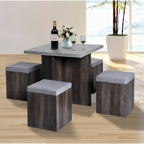 Rootz Garden Set - Dining Table - Stools - 4 Stools - Square Table - Bruimnm - Gray - Upholstered - Storage Space - 80 x 80 c,