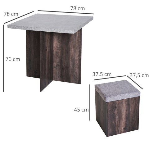 Rootz Garden Set - Dining Table - Stools - 4 Stools - Square Table - Bruimnm - Gray - Upholstered - Storage Space - 80 x 80 c,
