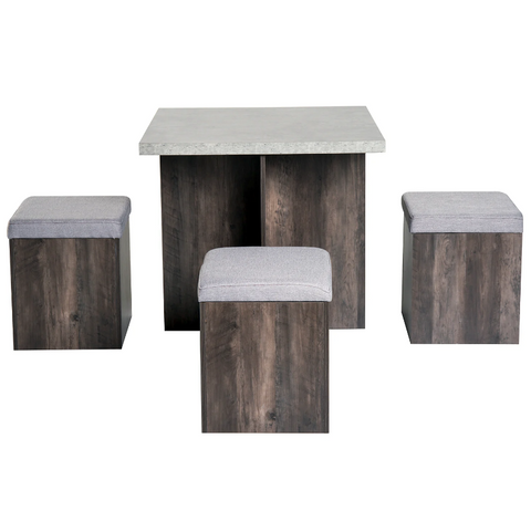 Rootz Garden Set - Dining Table - Stools - 4 Stools - Square Table - Bruimnm - Gray - Upholstered - Storage Space - 80 x 80 c,