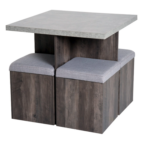 Rootz Garden Set - Dining Table - Stools - 4 Stools - Square Table - Bruimnm - Gray - Upholstered - Storage Space - 80 x 80 c,