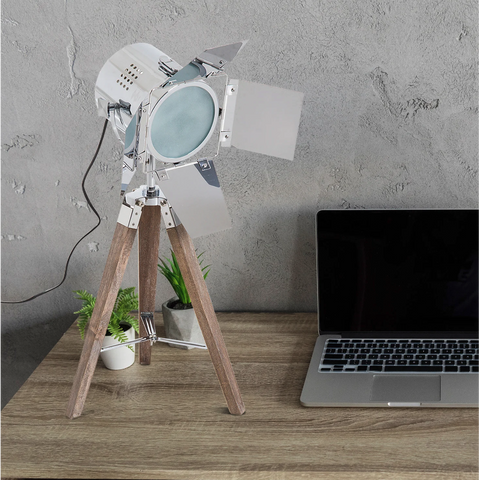Rootz Table Lamp - Desk Lamp - Tripod - Retro Design - Studio Lamp - E14 - 25W - No Bulb - Brown - Silver