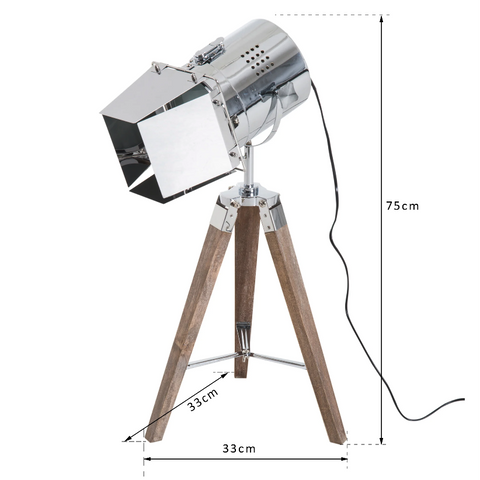 Rootz Table Lamp - Desk Lamp - Tripod - Retro Design - Studio Lamp - E14 - 25W - No Bulb - Brown - Silver