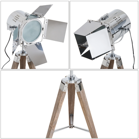 Rootz Table Lamp - Desk Lamp - Tripod - Retro Design - Studio Lamp - E14 - 25W - No Bulb - Brown - Silver