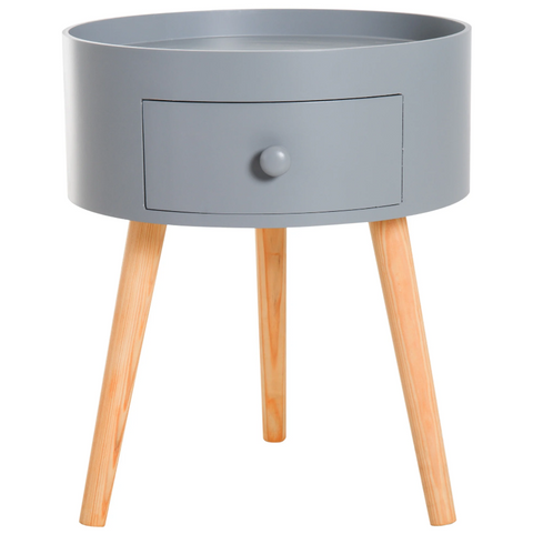 Rootz Side Table - Coffee Table - Drawer - Storage Space - Round Table - Scandinavian - Wood - Gray - 38 x 38 x 45 cm